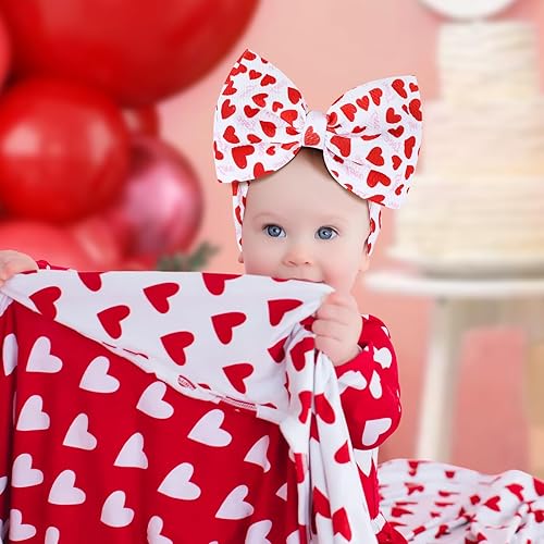 YanJie Valentines Baby Girls Headbands Red Heart Newborn Bow for
