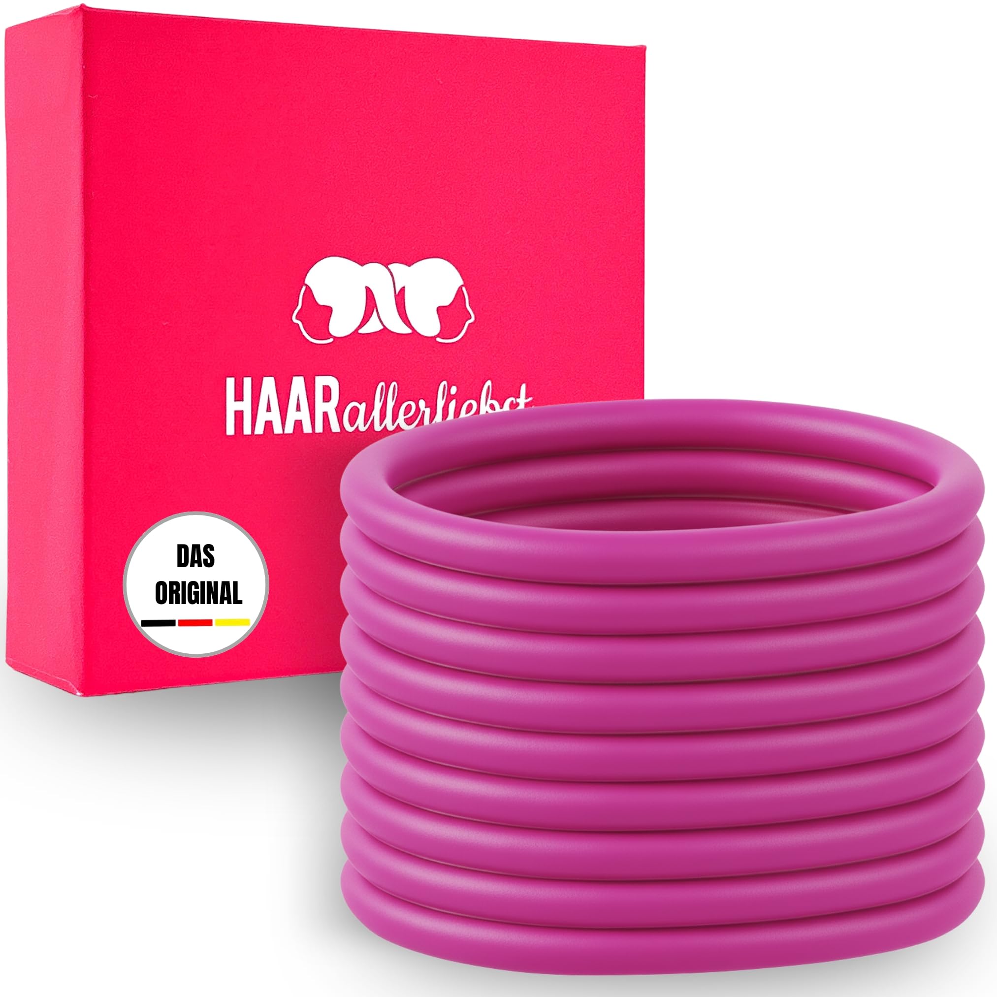 HAARallerliebst Silicone Hair Bobbles (Pack of 9 | Pink | 5 cm) with Box for Storage (Box Colour: Pink)