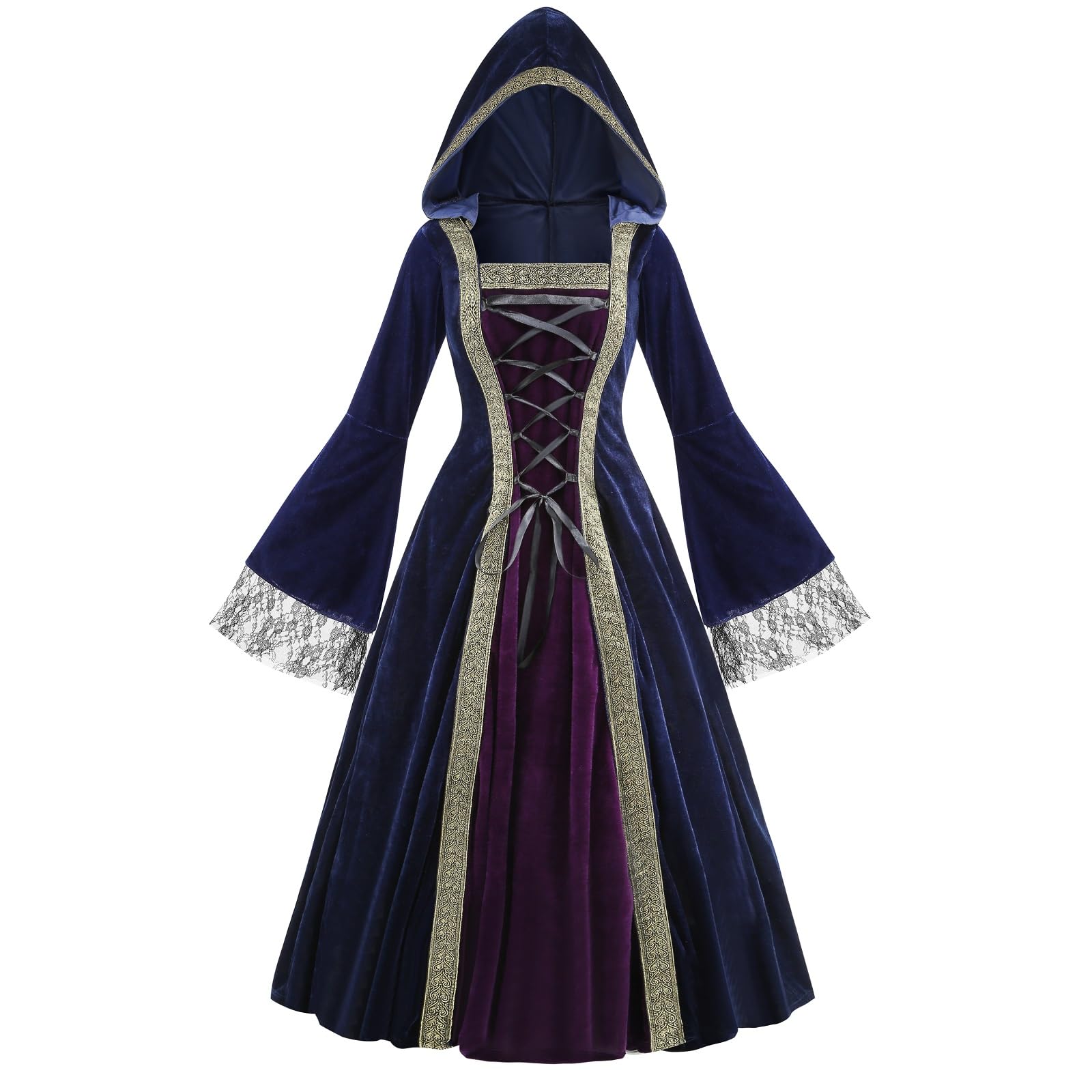 Photo 1 of Colorful House Womens Velvet Medieval Costume Plus Size Long Sleeve Renaissance Fairy Dress Adult Queen Dress Costumes(Blue/Purple, 3X-Large)