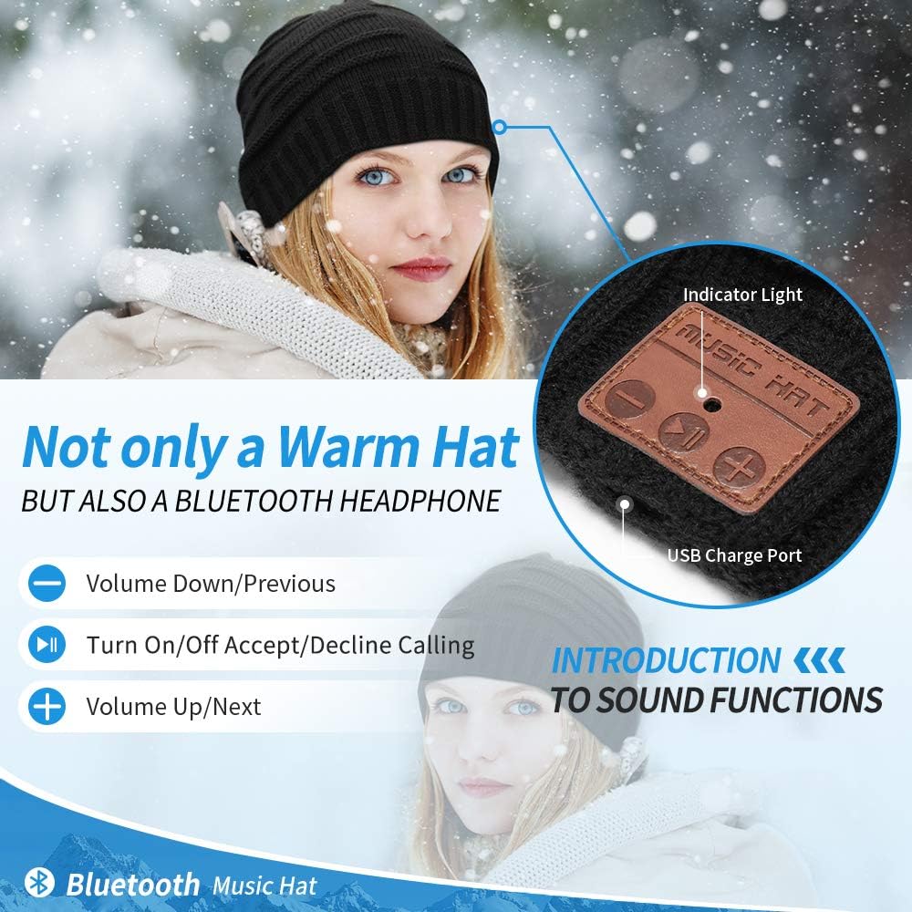 Bluetooth Beanie for Men Wireless Beanie Hat Knit Winter Hat Beanie for Men Women, Upgrade V5.0 Music Hat Black Beanie Bluetooth Hat, Unique Christmas Tech Gifts for Men Women Boys Girls Dad Kids: Clothing