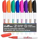 WallDeca Wet Erase Markers Fine Point, 8 Assorted Colors, Wet Erase Ultra Fine Point, Smudge-Free Wipe Markers, Durable Tips, Bold Colors, Fine Tip