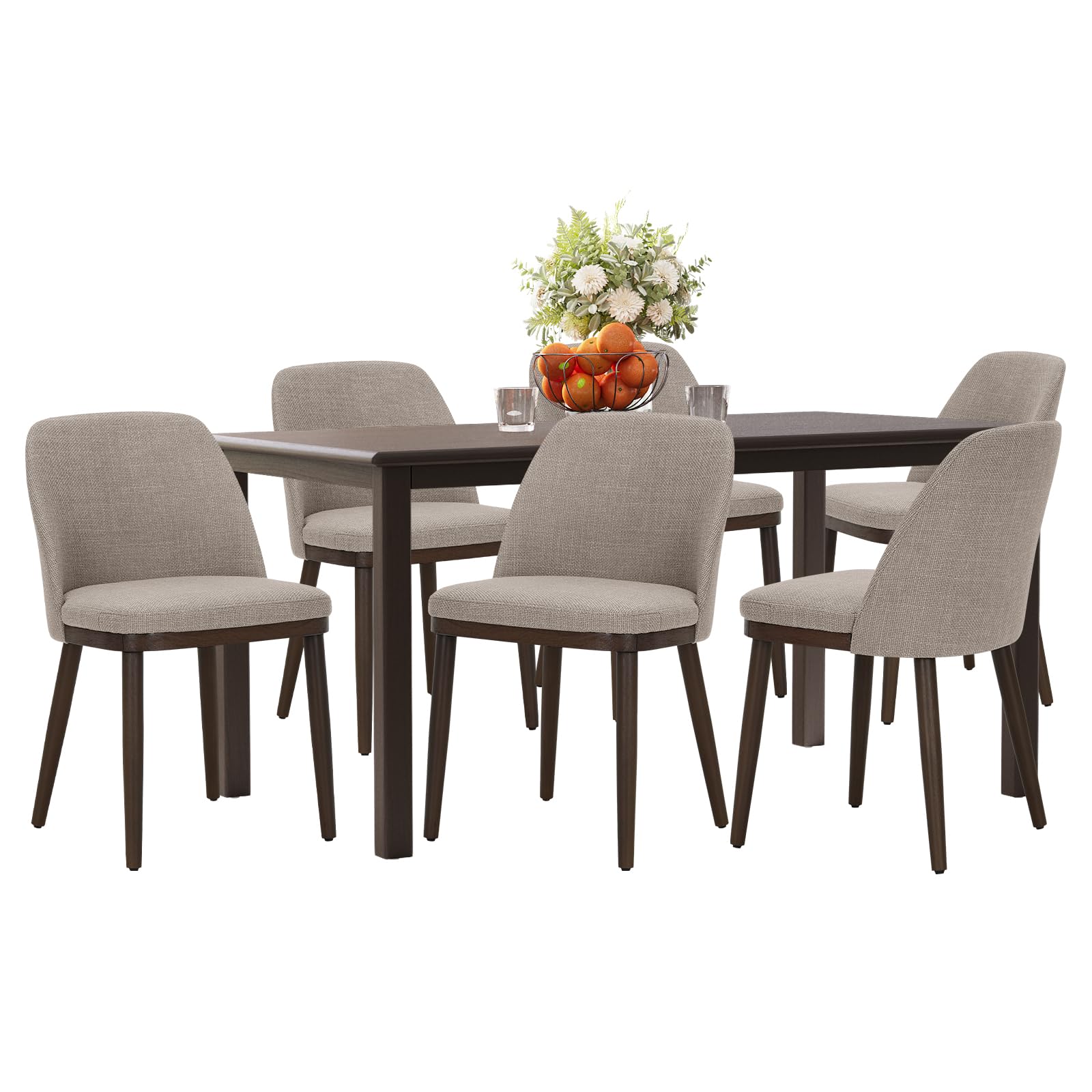 Photo 1 of ***PARTIAL SET*** ***READ CLERK NOTES*** COLAMY 60 Inch Rectangular Kitchen Dining Table for 6, Modern Farmhouse Dining Table Set for 6, Wood Dining Table and Upholstered Dining Chairs for Kitchen, Dining Room, Restaurant, Brown/Camel