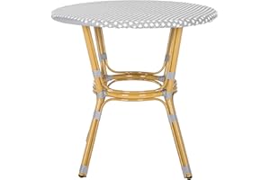 Safavieh PAT4012B Outdoor Collection Sidford Grey and White Rattan Bistro Table