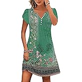 Disamer Womens Casual Dresses Short Sleeve Summer Dresses 2026 Boho Floral Beach Sundresses Spring A-Line Dress with Pockets