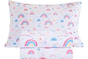 Mooreeke Twin Single Sheets Set Kids, Girls Twin Bed Sheets, Cute Rainbow Printed, Soft Microfiber Kids Bedsheet