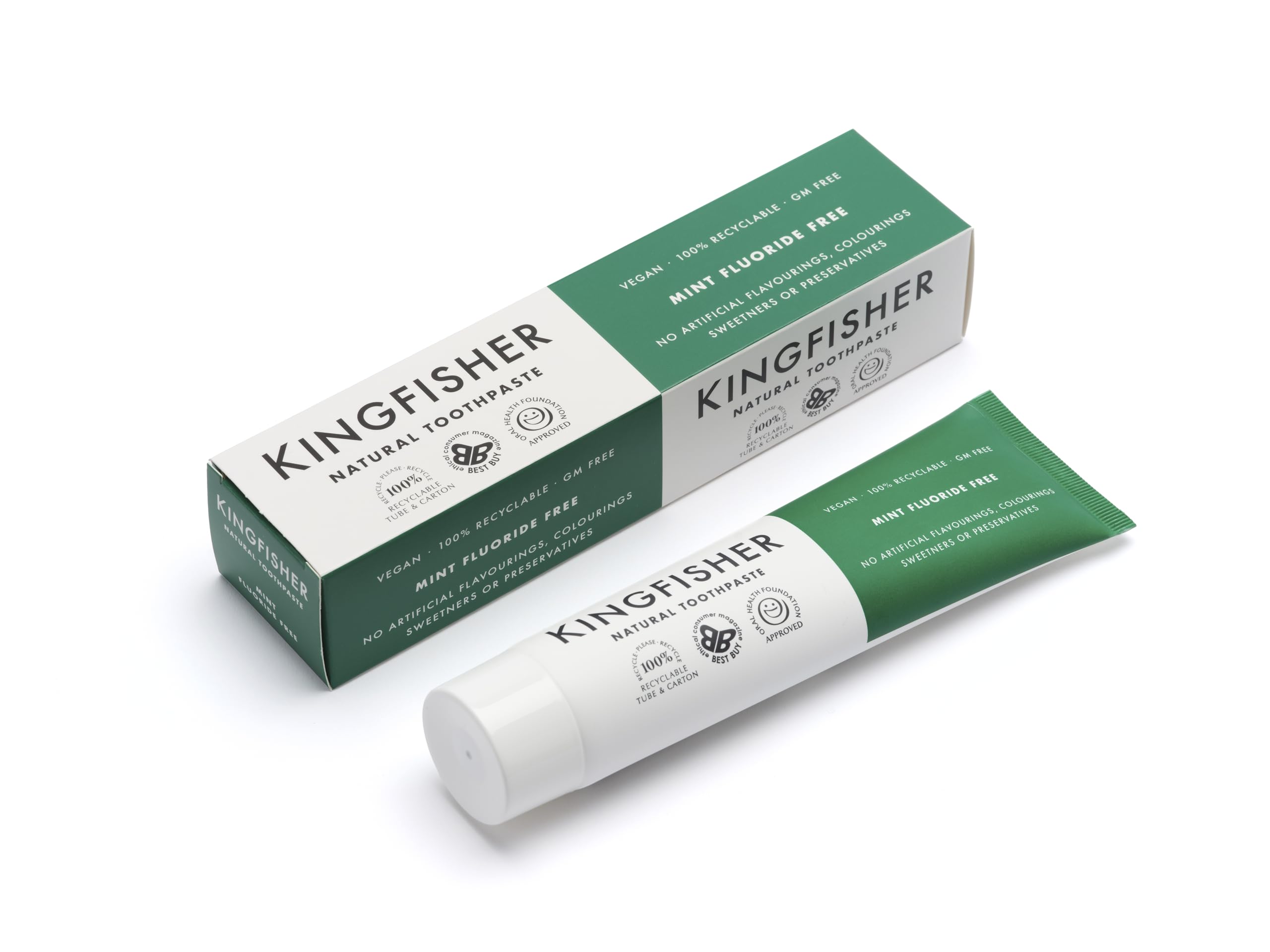 Kingfisher Natural Toothpaste Mint Fluoride-Free | Suitable for Vegetarians & Vegans | Gluten-Free & GM-Free | Ethical Consumer Best Buy | 4 x 100ml Tubes