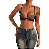 SHENHE Women's Solid Mesh Adjustable Straps Push Up Supportive Plunge Underwire Bra Lingerie