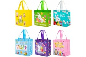 6 Pcs Easter Gift Bags Reusable Tote Bag With Handle, Bunny Easter Egg Non-Woven Bag Foldable Water Resistant Treat Bag for E