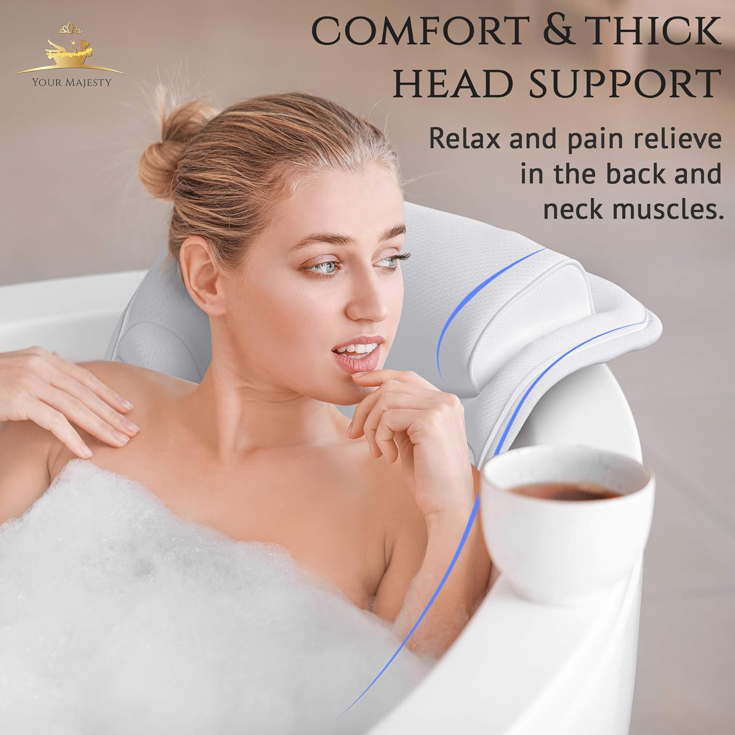 Premium Full Body Bath Pillow For Tub [22 Anti-Slip Suction Cups], Extra Soft Neck and Back Support to Relax and Unwind, QuickDry Fabric, Cooling Effect, Durable, Cushioned | With Machine Washable Bag : Beauty