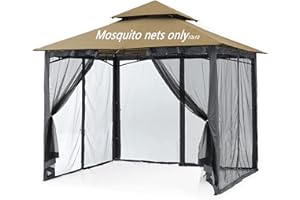 TIIMMGAAL Mosquito Netting for Gazebo Canopy, Replacement Screen Walls Netting with Slip Rings, 4-Door Zipper, Easy to Install Black (Net Only) (10x10FT)