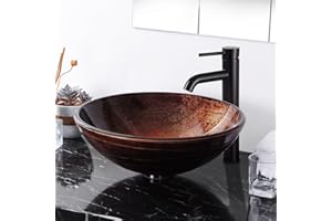 Aquaterior Tempered Glass Vessel Sink Bathroom Lavatory Round Bowl Pattern Basin(FAUCET NOT INCLUDED)