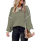 ETCYY Womens Oversized Sweaters Fall 2026 Fashion Clothes Trendy Batwing Sleeve Colorblock Striped Knit Pullover Tops