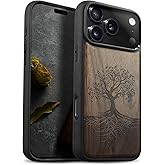 Carveit Magnetic Wooden Case for iPhone 17 Pro Max Case, Wood Artisan Engraved & Black Soft TPU Shockproof Cover, Compatible with MagSafe Wireless Chargers (The Yin Yang Tree) Walnut