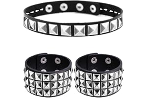 Tosmifairy Studded Leather Choker Necklace and Bracelets Set for 80s 90s Vintage Women Men Punk Rock Emo Goth Jewelry Scene Costume Accessories