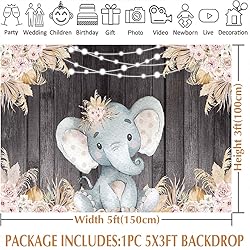 Avezano Boho Elephant Baby Shower Backdrop Pink
