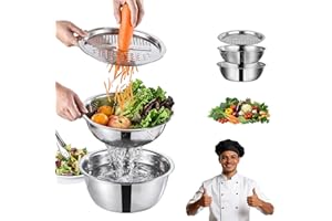German Quality 3-in-1 Stainless Steel Grater Bowl, Round Bowl with Lid for Grading, Multifunctional Stainless Steel Basin Str