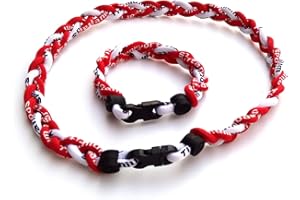 CEBUY 3 Rope Braided Tornado Titanium Sport Baseball Necklace 20" & Bracelet 8"