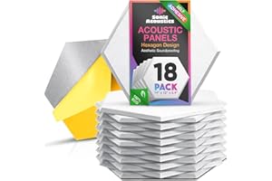 SONIC ACOUSTICS Acoustic Panels 18 Pack Soundproof Wall Panels, 14" X 12" X 0.4" Sound Proof Panles, High-Density Wall Decoration Sound Absorbing Panel, Hexagon Wall Panel for Home Office with Self-Adhesive (White)