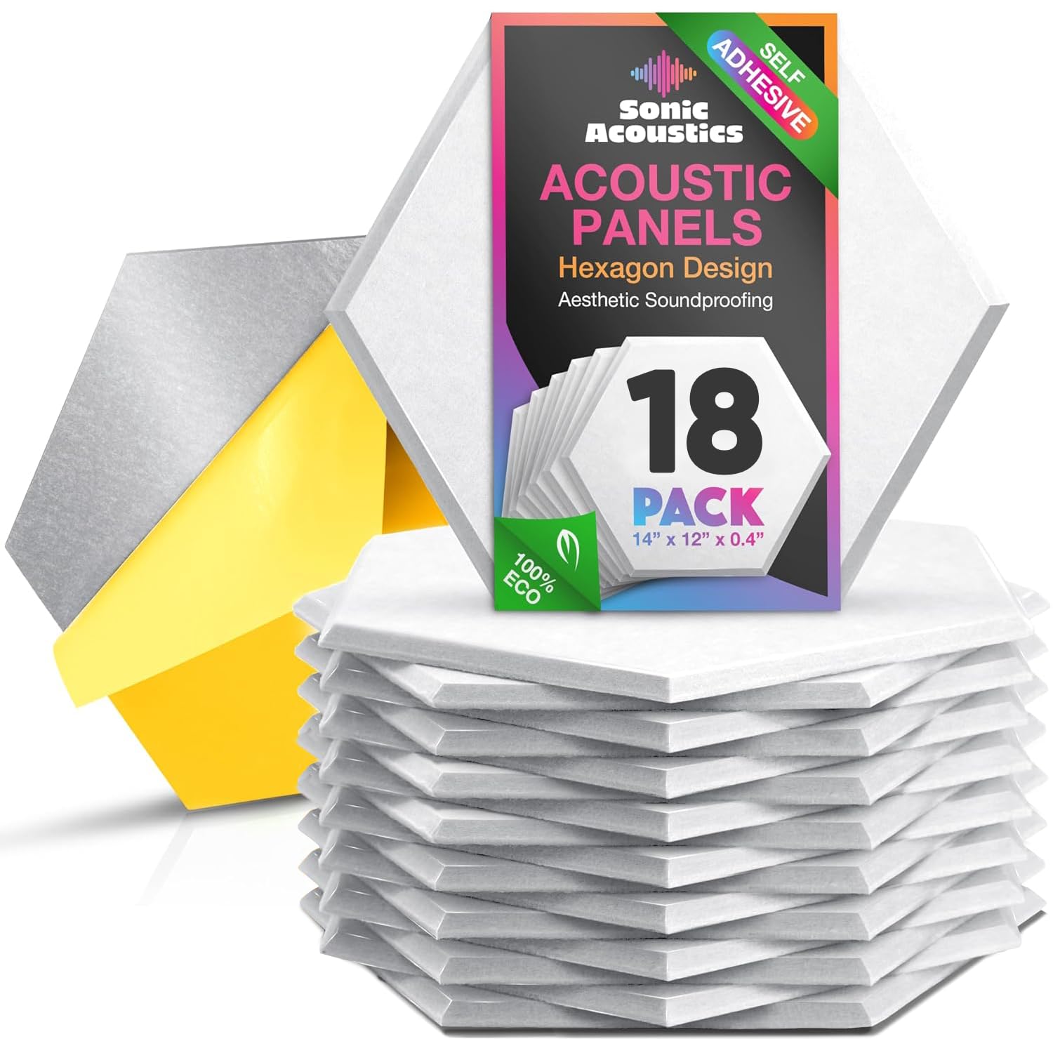 Photo 1 of Acoustic Panels 18 Pack Soundproof Wall Panels, 14" X 12" X 0.4" Sound Proof Panles, High-Density Wall Decoration Sound Absorbing Panel, Hexagon Wall Panel for Home Office with Self-Adhesive (White)
