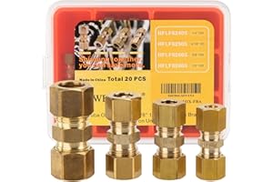 LTWFITTING Assortment Kit Tube OD 1/4" 5/16" 3/8" 1/2" Lead Free Brass Compression Union Set (Pack of 20)