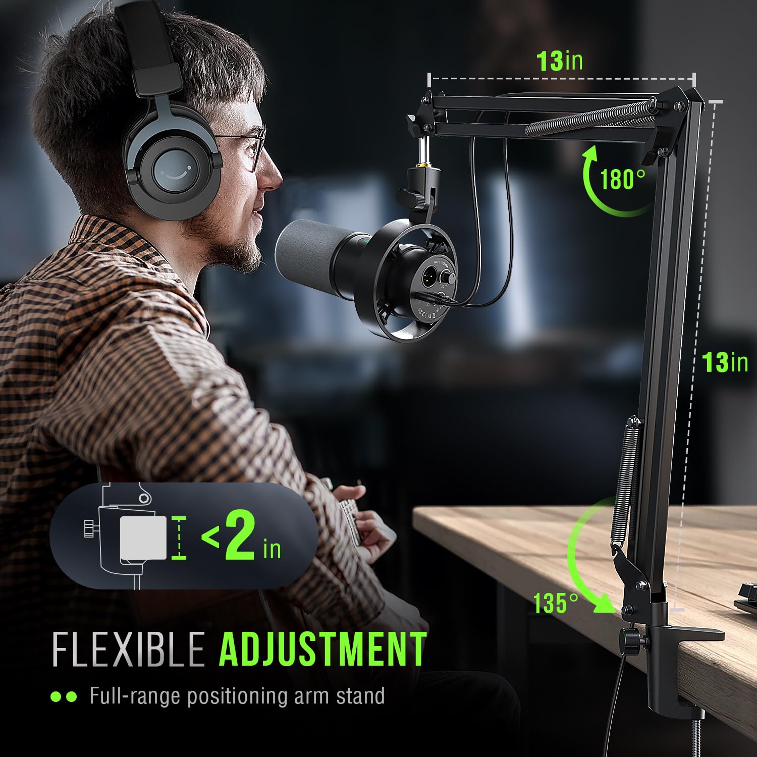 FIFINE K688 Podcast Microphone Kit, USB/XLR Dynamic Microphone with Boom Arm for PC/XLR Mixer, Gaming Mic with Mute Button, Headphone Jack for Vocal, Voice-Over, Streaming, Music Recording -K688CT
