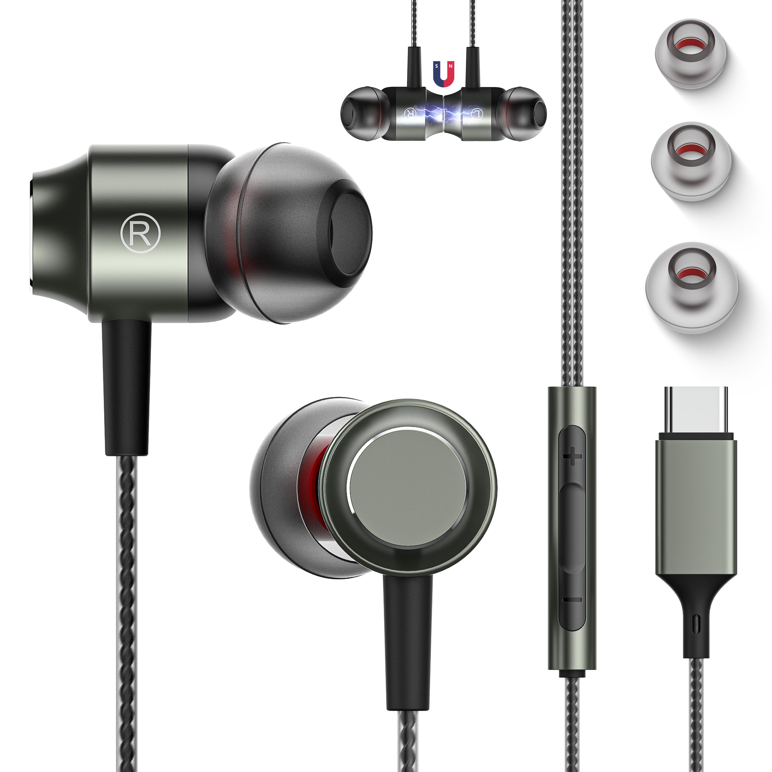 Photo 1 of USB C Headphones for Samsung Galaxy S25 S24 S23 FE S22 S21 A53, Wired Earbuds in-Ear Type C Earphones with Microphone Magnetic Noise Isolating Volume Control Bass Stereo for iPhone 16 Pro Max Pixel
