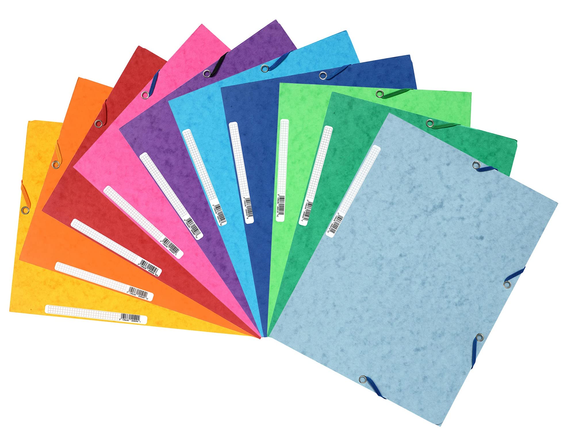 Exacompta - Ref 55510E - Elasticated 3-Flap Folders - Suitable for Holding A4 Documents, 400gsm Glossy Card, Spine Label for Identification - Assorted Colours (Pack of 10)