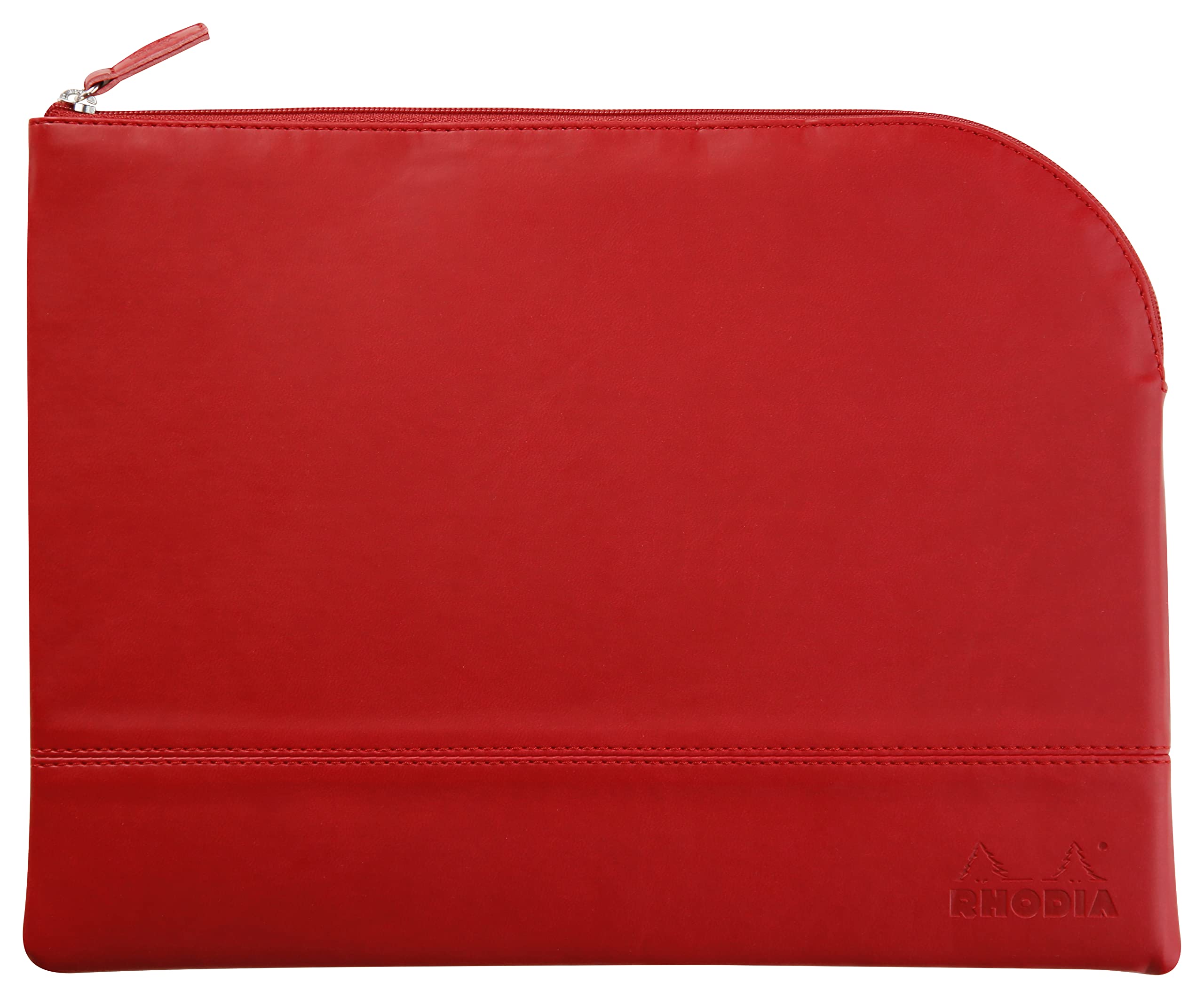 RHODIA 116744C - Faux Leather Zipped Pouch - Poppy - Size L (21 x 28 cm) - Genuine Stitching - Orange Fabric Inside - Storage for Documents, Small Supplies