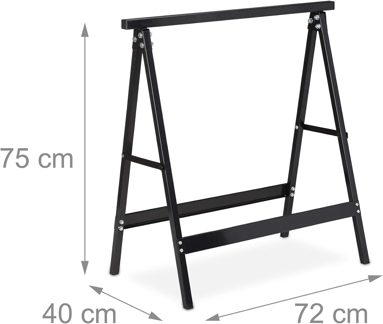 Relaxdays Set of 2 Folding Trestle Legs, Capacity up to 100 kg, Solid Sawhorse, Working Height 75 cm, Compact, Steel, Black - Image 5