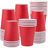 Fedmut 8oz 50 Pack Disposable Paper Cups Red, Disposable Paper Coffee Cups for Home, Picnic, Party Hot and Cold Drinking (Red)