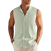 COOFANDY Men's Summer Beach Tank Tops Sleeveless Button Up Shirt Casual Textured Tank Shirts