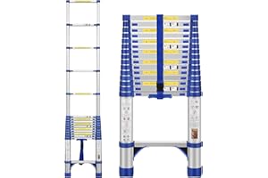 BOWEITI 15.5FT Telescoping Ladder, Portable Aluminum Extension Ladder w/Stabilizers, Lightweight Compact Telescopic Ladder 330lbs Capacity, Extension Ladder for Home, Outdoor (15.5FT,Blue)