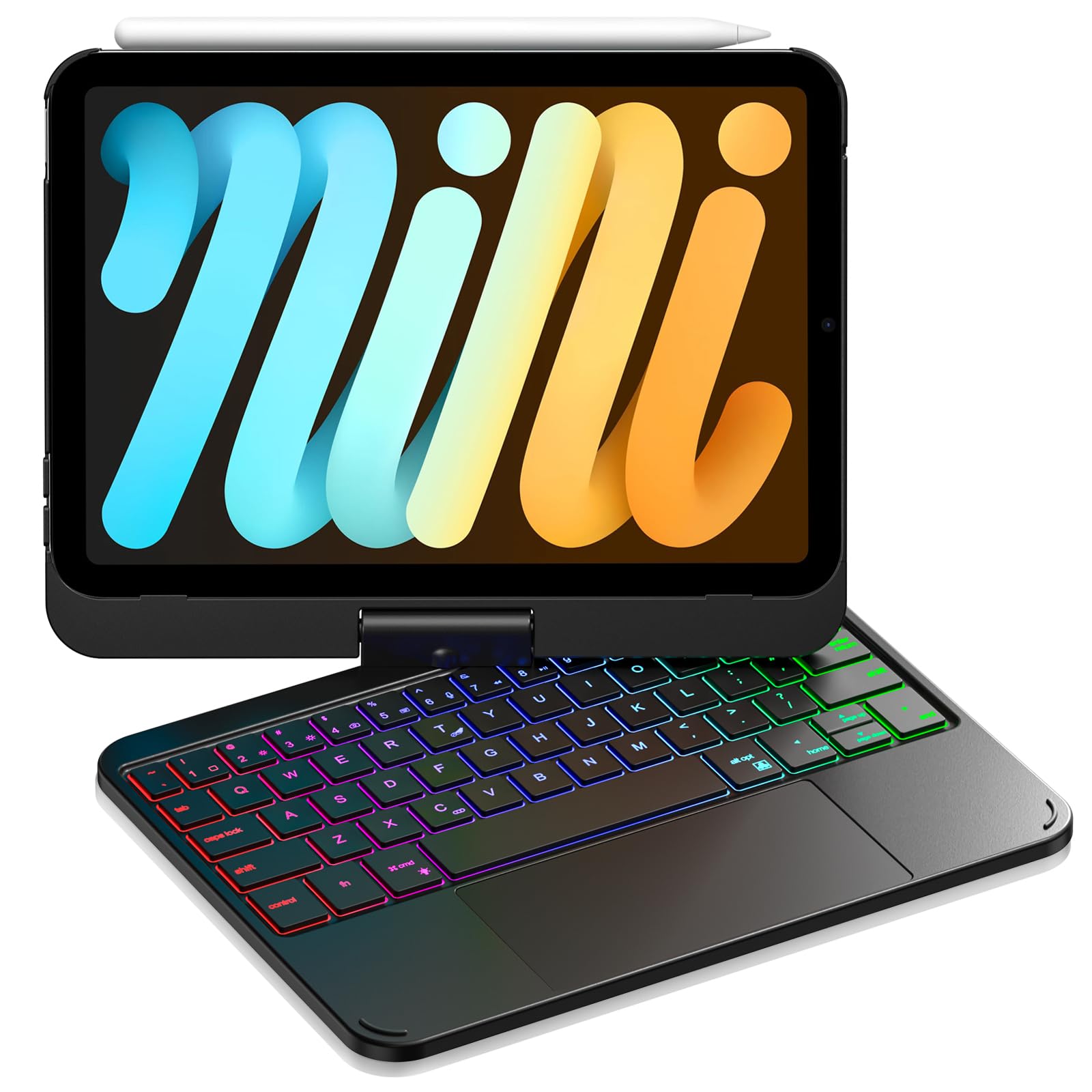Photo 1 of Cousper for iPad mini 7 A17 Pro 2024/ iPad mini 6 Generation Keyboard Case 2021 8.3 Inch with Multi-Touch Trackpad, 360° Rotating Cover with Rainbow Backlit Keyboard for iPad mini 7th/ 6th Gen, Black