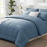 CozyLux Full Size Comforter Sets Mineral Blue, 7 Pieces Bed in a Bag, Blue Comforter Full Size, All Season Bedding Sets with Stitch Quilted Comforter, Flat Sheet, Fitted Sheet, Pillowcases