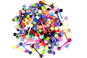 D.Bella 50Pcs Tongue Rings for Women Plastic Surgical Steel Tongue Ring Nipple Rings Multi Color Tongue Nipple Piercing Jewel