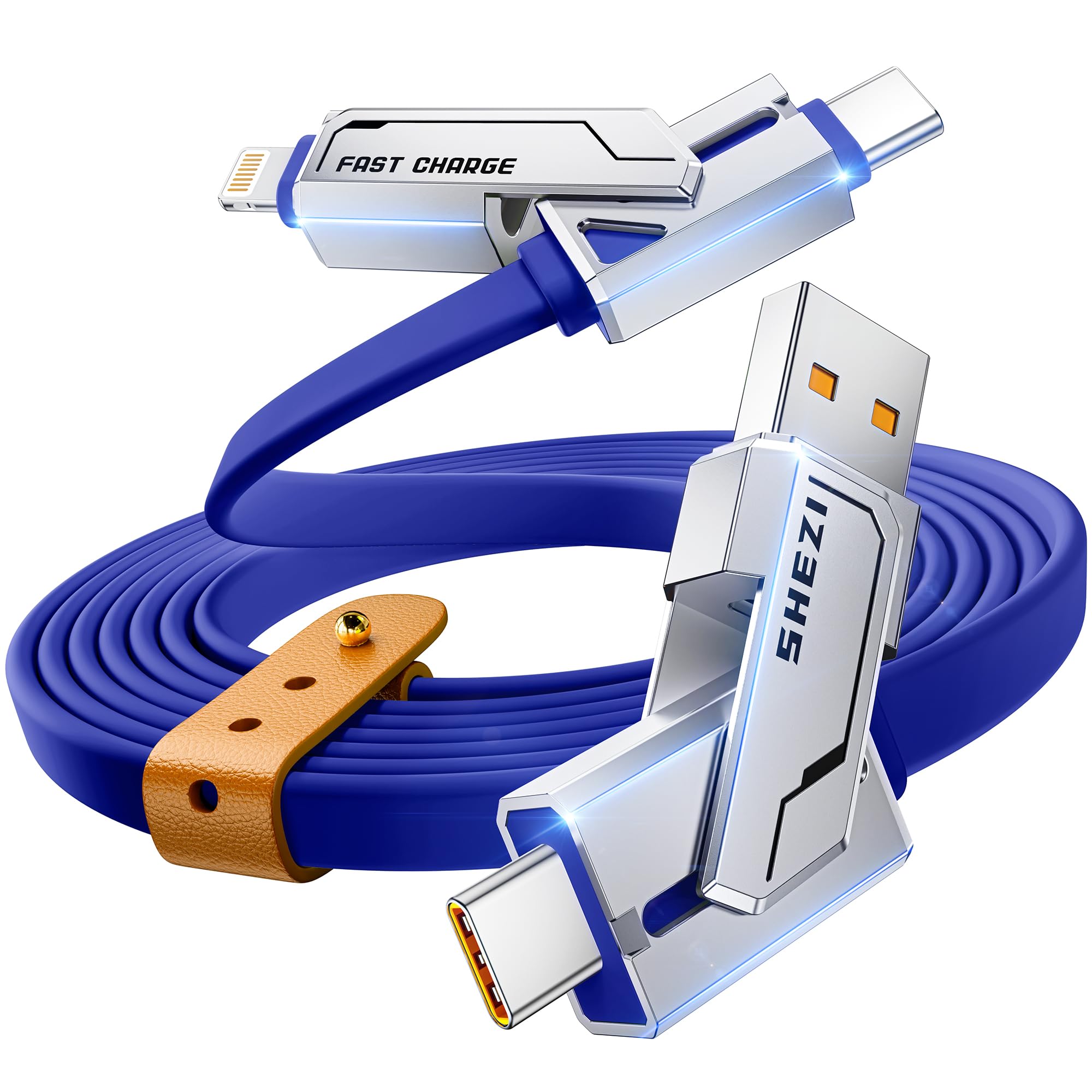 Photo 1 of [2025 Upgrade] 4-in-1 USB C Cable 240W 5FT Compatible With Lightning Cable [Fast Charging&Data Transfer] Flat Type C/A to C/L Cord for iPhone/iPad, Multi Charger Wire Combo for All Devices (Blue)