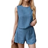 FEOYA Two Piece Sets for Women Crewneck Crop Tank Tops and Shorts Matching Sets Casual Lounge Set Summer Vacation Outfits