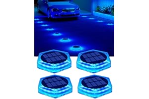 DetarZinLED Solar Driveway Lights Outdoor IP68 Waterproof, 4 Packs Blue Dock Lights Solar Powered, Solar Deck Step Lights Stick on LED Lights for Stair, Garage, Pool, Fence, Garden Pathway