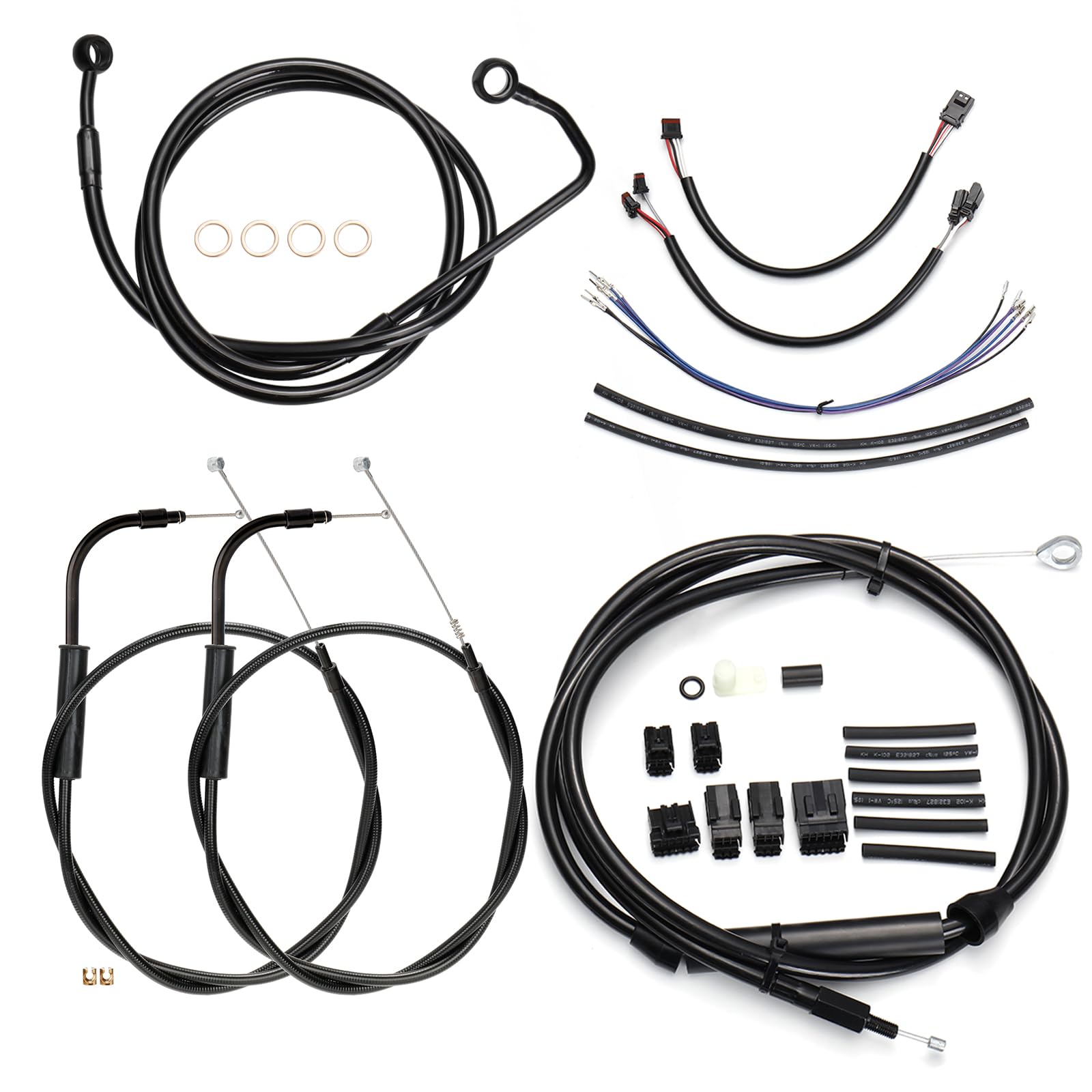 Photo 1 of 14" Handlebars Extended Wire Kit for Harley Softail 2011-2015 with ABS Models, Complete Extension Wire Clutch Cable, Brake Line, Throttle Cable, CAN-Bus and Front Turn Signal Wire Harness, Black