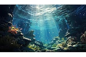 ZATIASMILLER Under The Sea Aquarium Background Underwater Corals Reef Fish Tank Background Various Undersea Aquatic Plants Rocks Sunrays Aquarium Fish Tank Enclosure Background Wallpaper Poster 30x12in