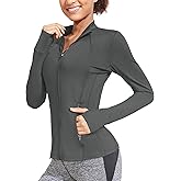 COOrun Workout Jackets Women Lightweight Long Sleeve Shirts Thumb Holes Running Jacket Full Zip Athletic Jackets with Pockets
