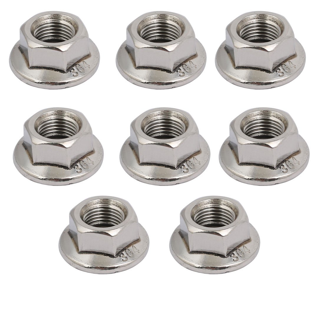 sourcing map 8pcs M10 x 1.25mm Pitch Metric Fine Thread 304 Stainless Steel Hex Flange Nut