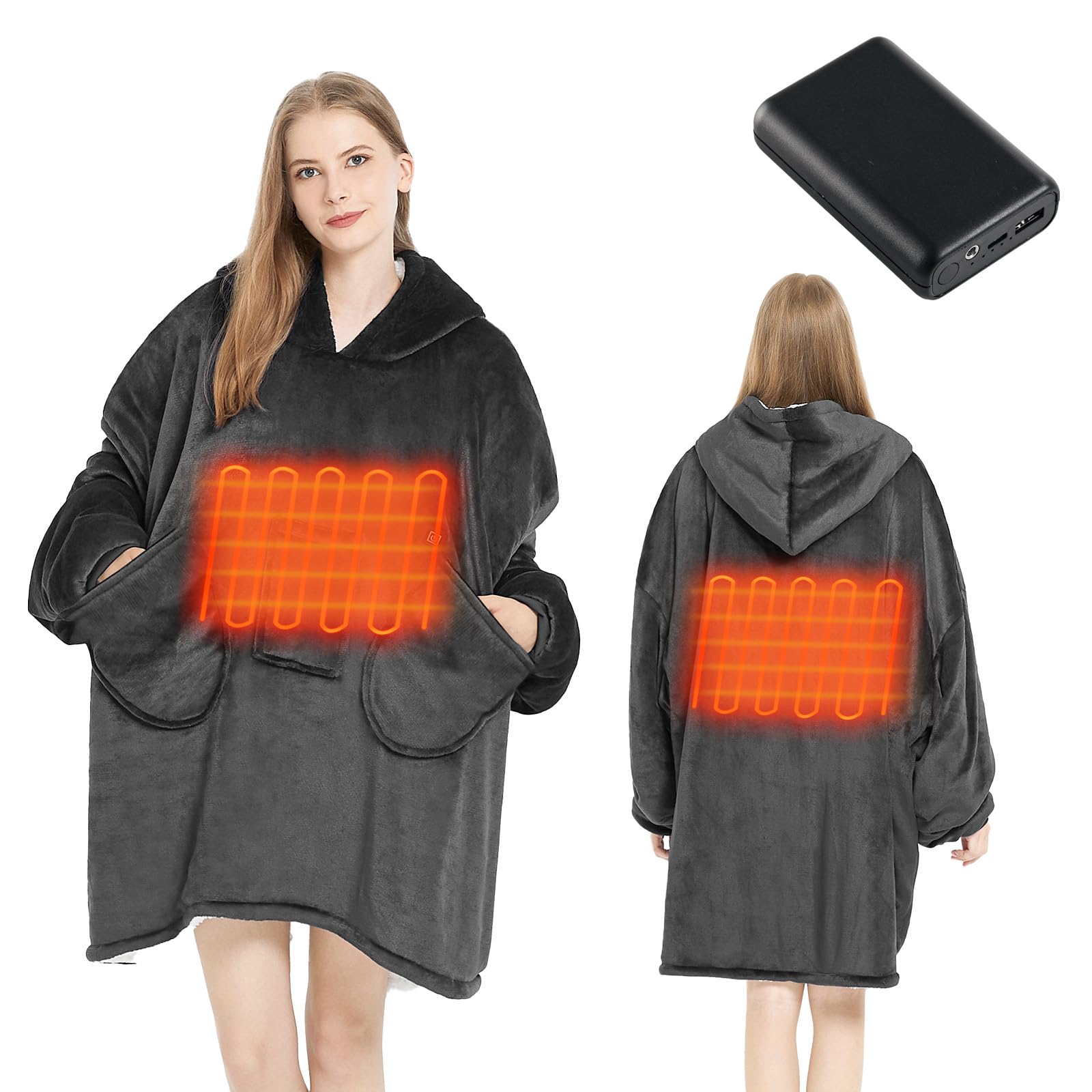 Photo 1 of Homemate Heated Wearable Blanket Hoodie - with Battery Pack 7.4V - Oversized Blanket Hoodie for Women Men - Warm Hoodie Blanket