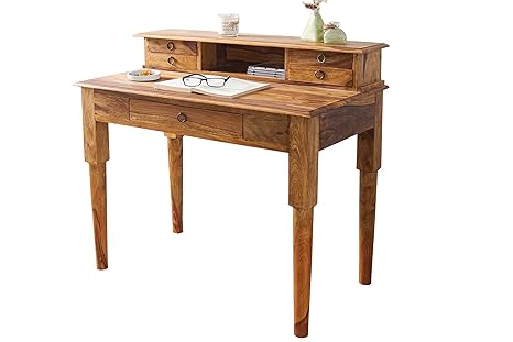 DuNord Design Sekretär Konsole Key West II 90 cm Sheesham Massiv Natur Wandtisch Schreibtisch
