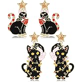 FAERLIIRY 2 Pairs Christmas Earrings for Women Cute Christmas Lights Cat Drop Dangle Earrings Santa Xmas Party Holiday Gifts Jewelry Accessories