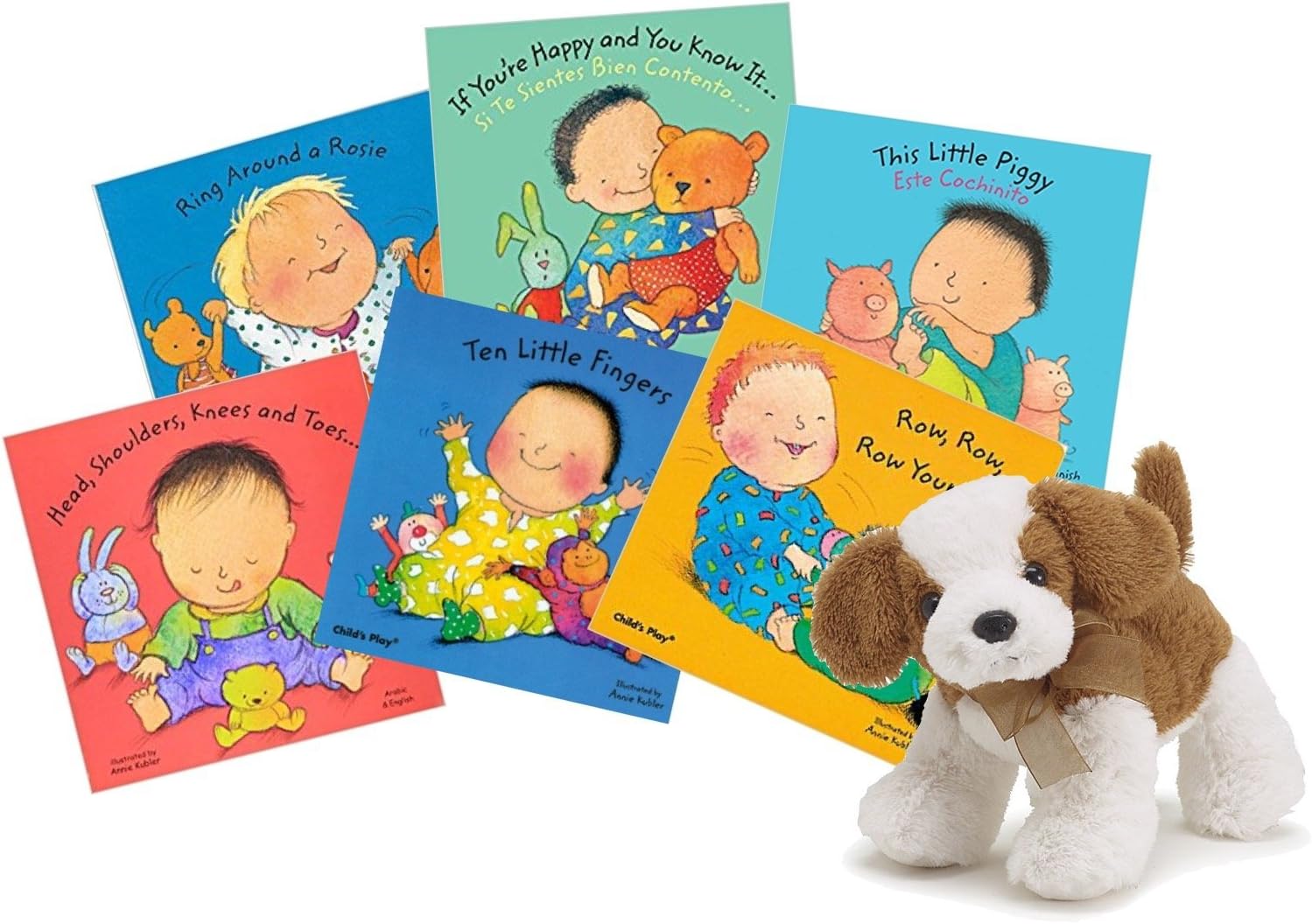 Nursery Rhyme Books Set For Toddlers. Bedtime Story Books for Baby | Baby Learning Books or Baby Shower Present for Infants | Set of 6 Board Books with 6" Burton&Burton Puppy Plush Toys