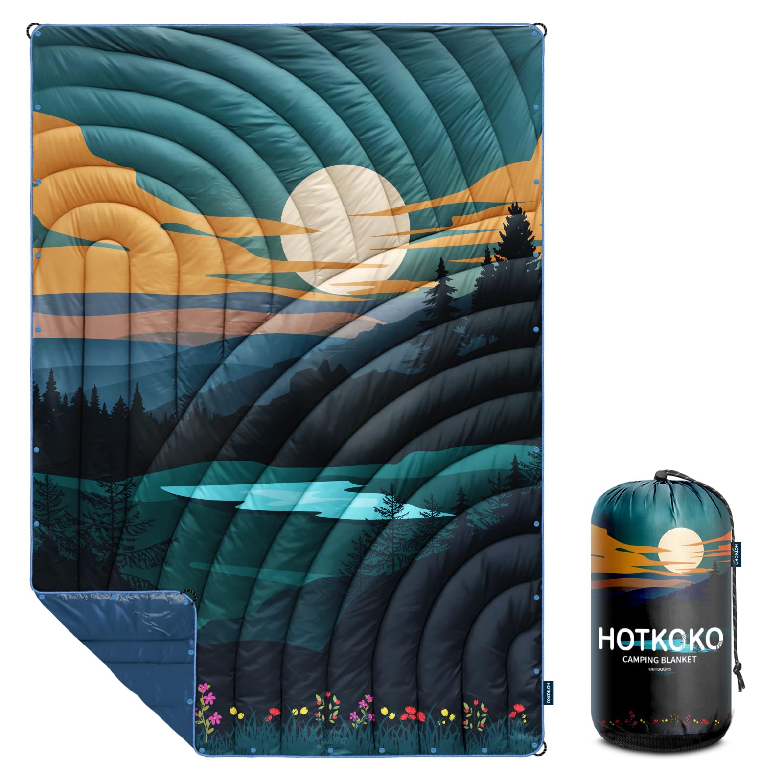 Photo 1 of hotkoko Camping Blanket,Lightweight Down Alternative Puffy Printed Camping Blanket Packable Outdoor Blanket for Camping,Traveling, Stadium, Hiking, Picnics