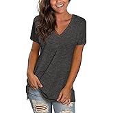 Sipaya Womens T Shirts Basic V Neck Tee Loose Fitting Casual Short Sleeve Tops