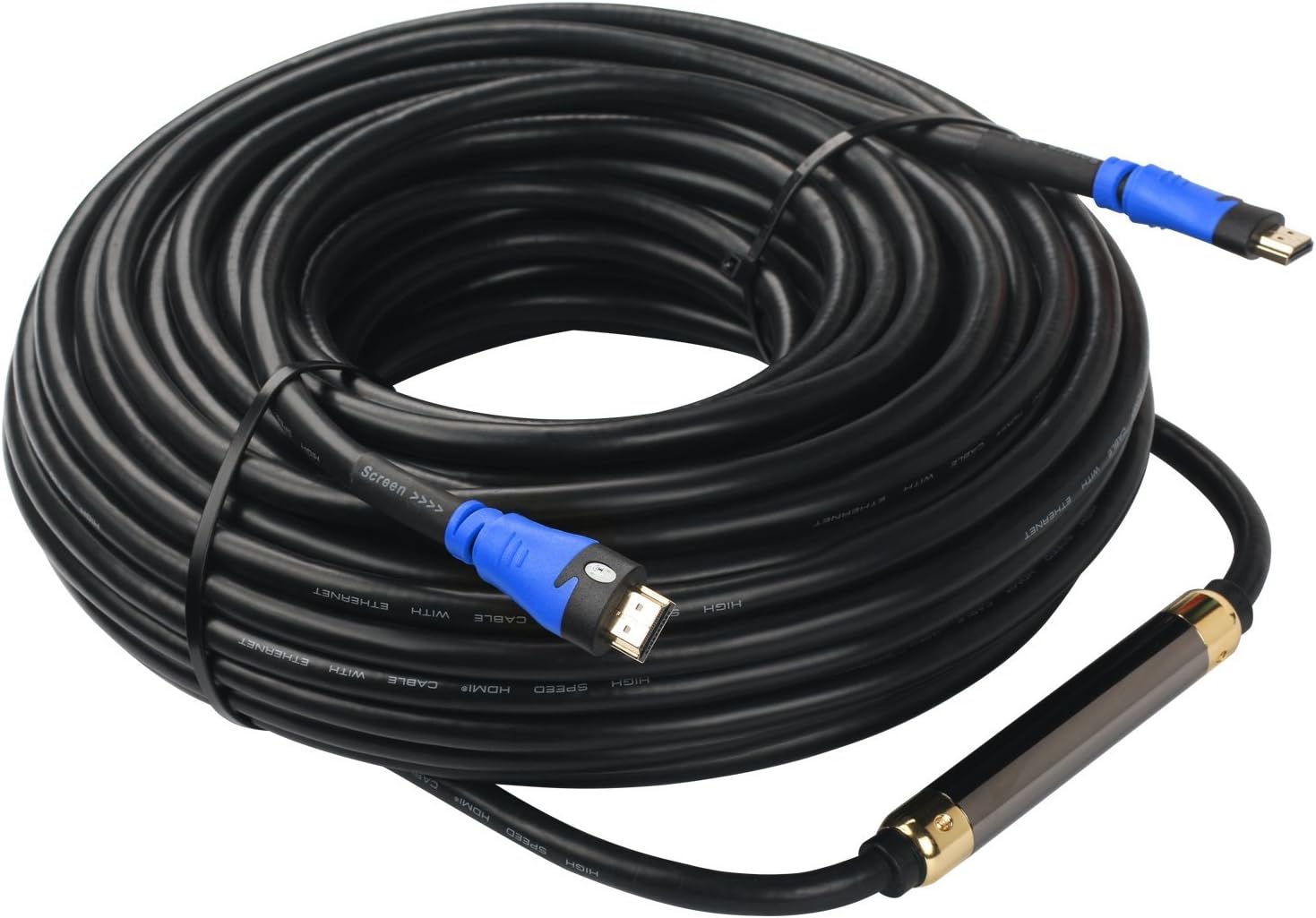 SHD 100' HDMI Cord HDMI Cable 100 Feet with Signal Booster 2.0V Support 4K 3D 1080P for in-Wall Installation CL3 Rated