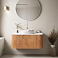 AmbroVania 30" Bathroom Vanity with Sink, Floating Cabinet with Ultra-Thin Marble Ceramic Basin and Countertop, Extra Large Storage Drawer, Soft-Close Design, Nature Wood